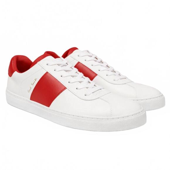 NEW PAUL SMITH unisex levon leather sneakers in white and red